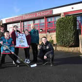 Leslie McCrory, teacher at Holy Trinity Primary School, Fiona Boyd, principal at Holy Trinity Primary School, Gerard Turley, pupil at Holy Trinity Primary School, Sasha Millen, pupil at Holy Trinity Primary School, Koda McMahon, pupil at Holy Trinity Primary School, Allison Dowling, director of communications and marketing, Belfast Harbour, and Mark Garside, Belfast Giants’ player. The Stena Line Belfast Giants, in partnership with community outreach partner, Belfast Harbour, has launched its Healthy Lifestyle Programme for 2022/23. Thousands of local primary school children in the Greater Belfast area will benefit from a dedicated programme that will inspire healthier life choices. There’s still time for schools to register for the Belfast Giants Healthy Lifestyle Schools’ programme. The programme is open to all primary schools within the Greater Belfast area. For further information or to sign up, schools should contact Angela Turkington, by emailing – angela.turkington@theodyssey.co.uk. Picture by Stephen Hamilton, Press Eye