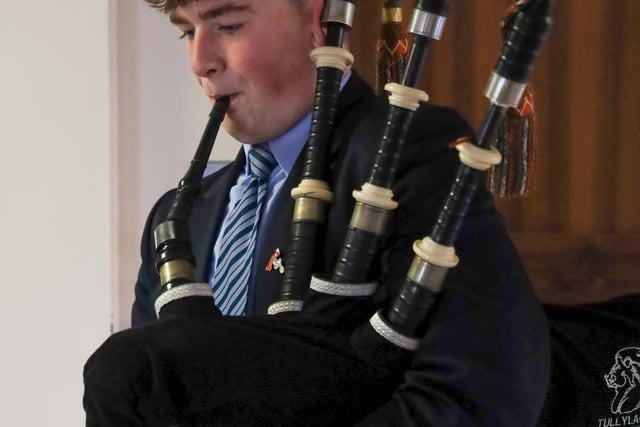 William McFarland played a beautiful lament on the pipes during the Remembrance Service at Cookstown High School.