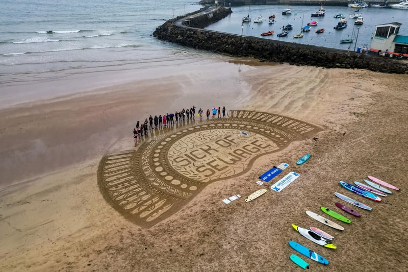 Portrush's West Strand was one of 30 venues around the UK hosting a paddle out protest organised by Surfers Against Sewage on Saturday, May 18.