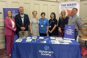 Rhonda Mullan, Department of Health. Kyle Savage Deputy Major, Armagh, Banbridge and Craigavon Council, Ursula Boyle President Rotary Club of Portadown, Carol Murray and Emma from Dementia N.I. and Alzheimer’s Society, Southern Area Trust,  Carla Lochhart, DUP MP Upper Bann, Simon Quinn Wellness Centre Armagh Road Portadown.