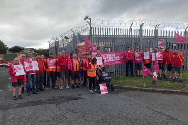 Postal workers at Royal Mail's depot in Craigavon. Workers are on a 48 hour strike over pay