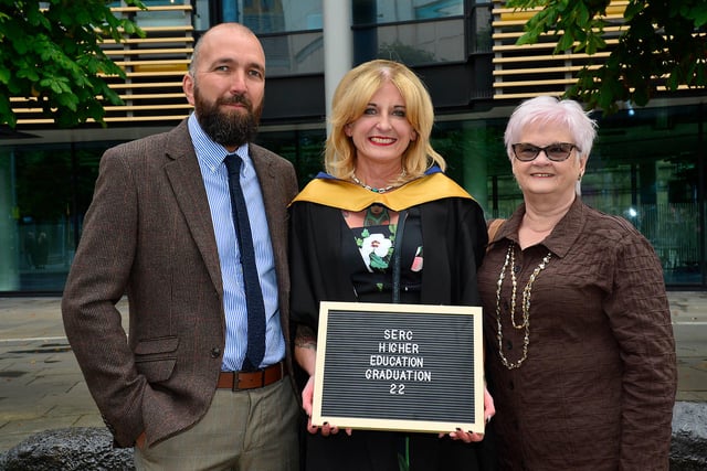 SERC’s own Lynn Rainey-Thompson (Lisburn) celebrates he CMI Level 5 Certificate in Leadership and Management with husband Robert and mum Kathleen.