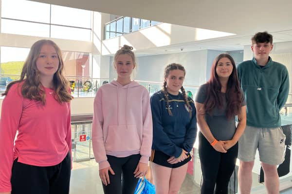 (L-R) Sophie Neill (18, Newcastle), Sophie Pryce (18, Annalong), Kelsey Van Vogt (17, Ardglass), Mya Leneghan (17, Newcastle), and Lochlin Moynihan (17 Cabra)