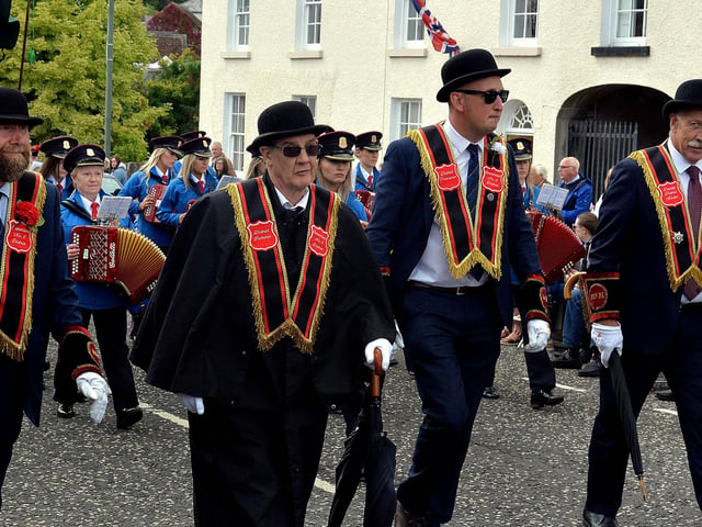 Officers of host district Summerisland Chapter No. 6 leading the way at the RBP Last Saturday parade in Loughgall. TH33.