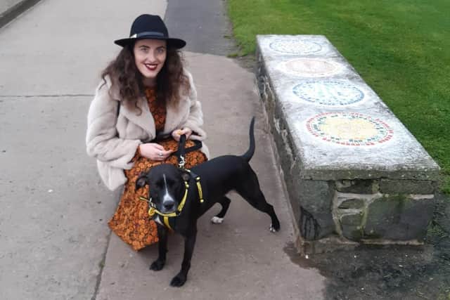 Nuala Donnelly with one of her foster dogs.  Nuala and her partner Adam McGahan have been fostering since October 2021.