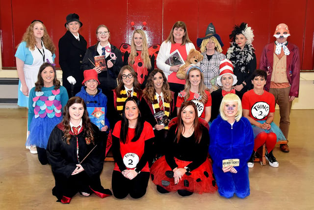 Getting Into character ... many members of staff at Ballyoran Primary School dressed up to celebrate World Book Day. PT10-216.