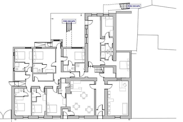 The planned internal layout of the George Hotel, with provision for a number of en-suite bedrooms. Credit: ABC planning portal