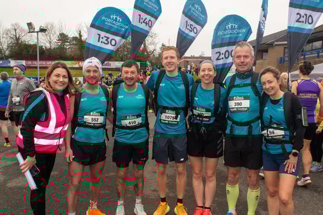 Race director, Janine Maher, left, pictured with Portadown Running Club members who acted as pacesetters. PT12-206.