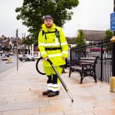 Michael Gourley, Waste Resource Management Supervisor at Antrim and Newtownabbey Borough Council with the new cleansing equipment in action on the streets of Ballyclare. (Pic: Antrim and Newtownabbey Borough Council).