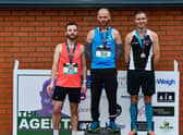 Marathon winners - 1. Gareth King; 2. Stephen Cochrane; 3. Michael Beattie at the Portadown Festival of Running 2023.  Picture: Mervyn McKeown