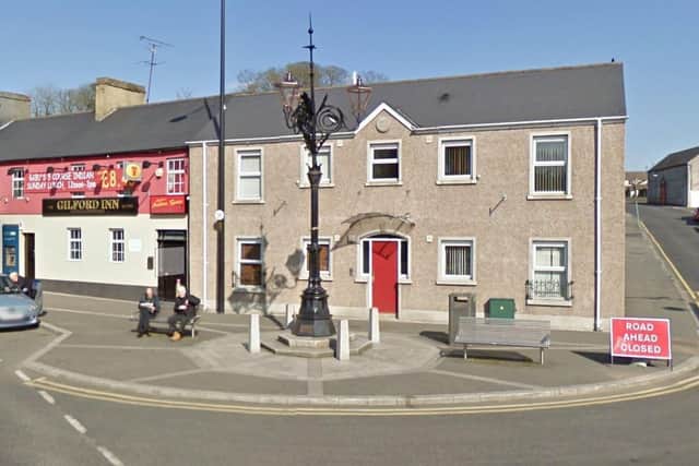 The memorial lamp in Dunbarton Street, Gilford, has been chosen as the location for its NI centenary stone. Credit: Google