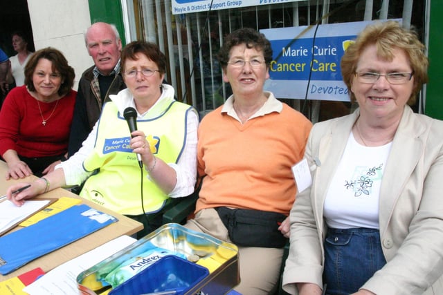Moyle and District Support group of Marie Curie sell tickets to raise funds at the Lammas Fair in 2007.