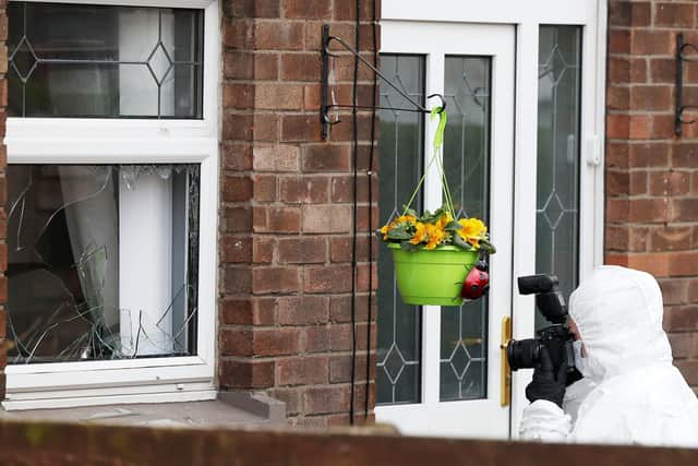 Police at the scene after an attack at a property in Newtownards on Sunday night.
