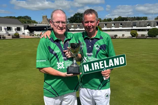 Derek Baird (left) and Kevin Blair (right) celebrating bowling success. Photo: submitted