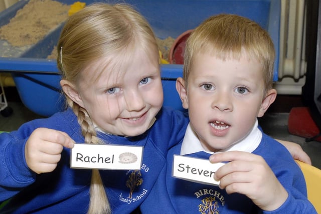 Here's my card...Birches Primary School P1 pupils Rachel Cahoon and Steven Trouton get to know each other during their first days at school back in 2007.