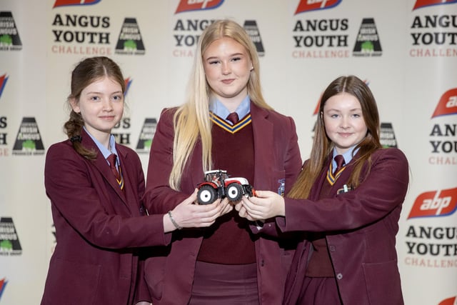 Pictured taking part in the 2023 ABP Angus Youth Challenge Exhibition for a place in the final of the competition is the team from St. Pius X College Magherafelt: Chloe Monaghan, Maria Polinowska and Emma McGuckin.