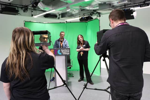 Students demonstrating film recording during SRC’s Banbridge Open Day event.