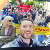 A section of the Workers Party comrades celebrating International Workers’ Day at the rally and march in Belfast on Saturday.