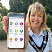Lord Mayor, Alderman Margaret Tinsley highlights the ABC Council app which is a useful guide to recycling various household waste. Picture: ABC Borough Council