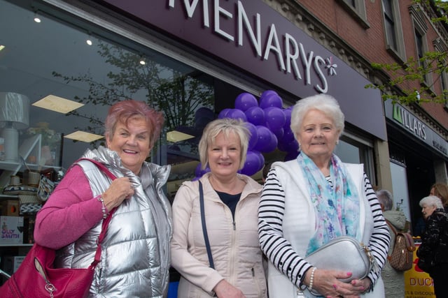 Pictured at the opening of the new Menarys store in Market Street, Lurgan on Thursday are from left, Muriel Stewart, Lorraine Stewart and Maureen Swift. LM18-202.