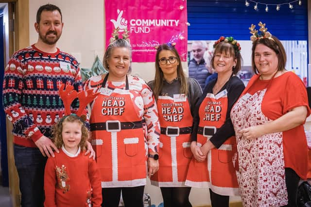 Stephen and Quinn Kavanagh, Stacy McClarty, Gemma Moore, Margaret Stape and Mitzi Laverty enjoying the festivities at Balnamore Community Association’s Christmas dinner