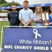 The White Ribbon NI team at the Charity Shield in Larne on July 1.  Photo by: Bill Guiller