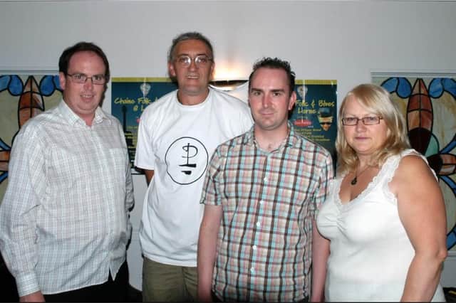 Management team of Chaine Music pictured at the launch of the Chaine Folk and Blues Festival 2007 in Chekkers Wine Bar:  (from left) Stephen Haslett, Murray Mc Dowell, Gary Andrews and Marianne Casagrande.