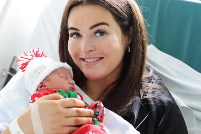 Fionnghuala Mullan from Belfast with baby boy Dualtagh born 6.16am on Christmas Day at the Maternity Unit of the Royal Victoria Hospital,  Belfast, weighing 6lb1oz.