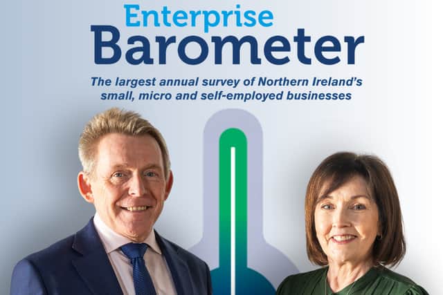 Michael McQuillan, Chief Executive of Enterprise NI with Barometer Economist Maureen O’Reilly.