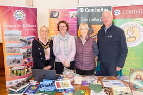 Mayor Cllr Dawn Huggins with Deirdre Goodlad of Glinnti Irish Language Group and members of Dunloy Comhaltas.