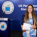 Lagan Valley Alliance candidate, Sorcha Eastwood, wins the seat with a vote of 18,6187 at the UK general election count at South Lake Leisure Centre, Craigavon. Photo by Philip Magowan / Press Eye
