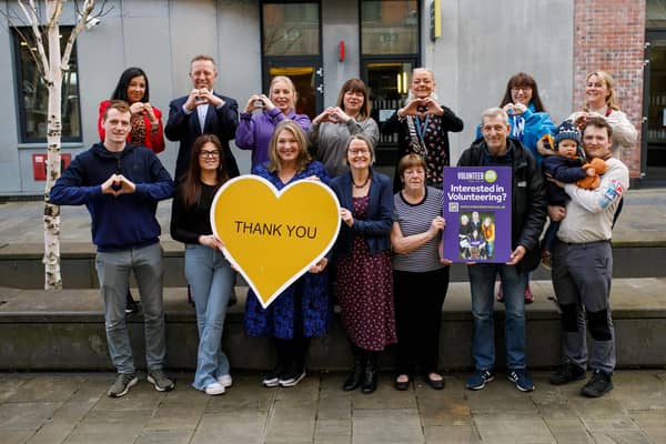 Pictured, from left back row, Lynsey Subasi and Andrew Irvine (East Belfast Mission), Deirdre Murphy and Lindsay Armstrong (Volunteer Now), Wendy McKillion (Age NI), Colette Rutledge and Janine Bowan (Scouts NI), Andrew Hanna and Lauren Harrison-Hogan (Volunteer Now), Karen Kerr (Dementia NI), Denise Hayward (Volunteer Now), Jean McMullan and Ivor Reid (Age NI) and Daniel and Douglas Kinnear (Scouts NI.)