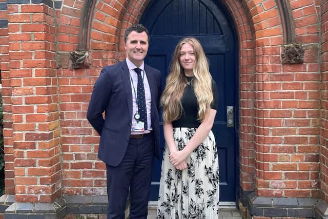 At Lurgan College is A level student Deimile Levokaite who has achieved a place at Lady Margaret Hall College - Oxford University. She is pictured with Headmaster Kyle McCallan.