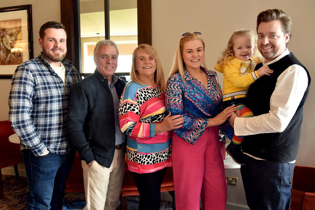 Members of the Glass-Clarke families who enjoyed a Mother's Day meal at the Seagoe Hotel, Portadown. Included are from left, Jack, Henry and Wendy Glass and Julie-Anna, Savannah (2) and Richard Clarke. PT12-236.