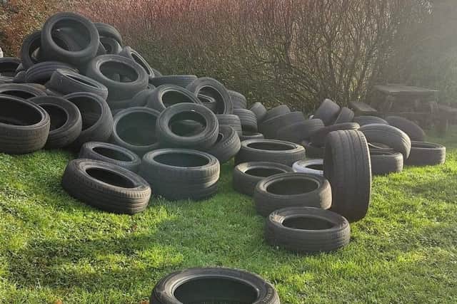 Tyres pictured at the Ballyboley Forest car park on November 24. (Photo: Contributed).