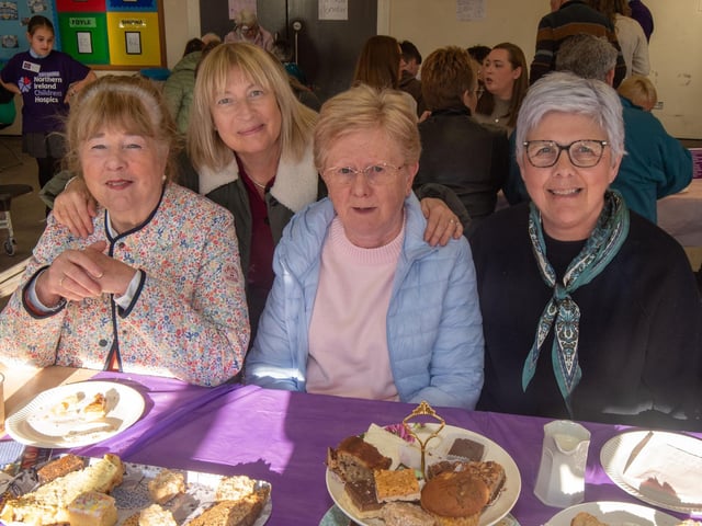 Enjoying a cuppa at the coffee morning are from left, Anne Benson, Heather Clyde, Mildred Loney and Elaine Murphy.