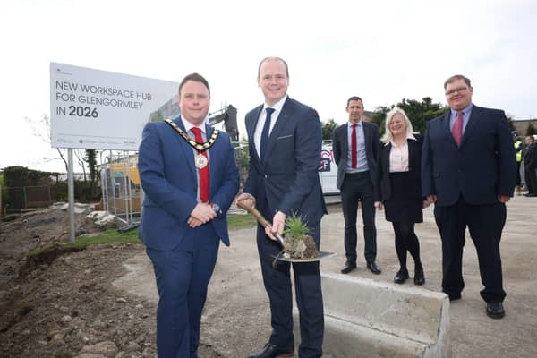Sod cutting ceremony at the new Workspace Hub located in Glengormley town centre.