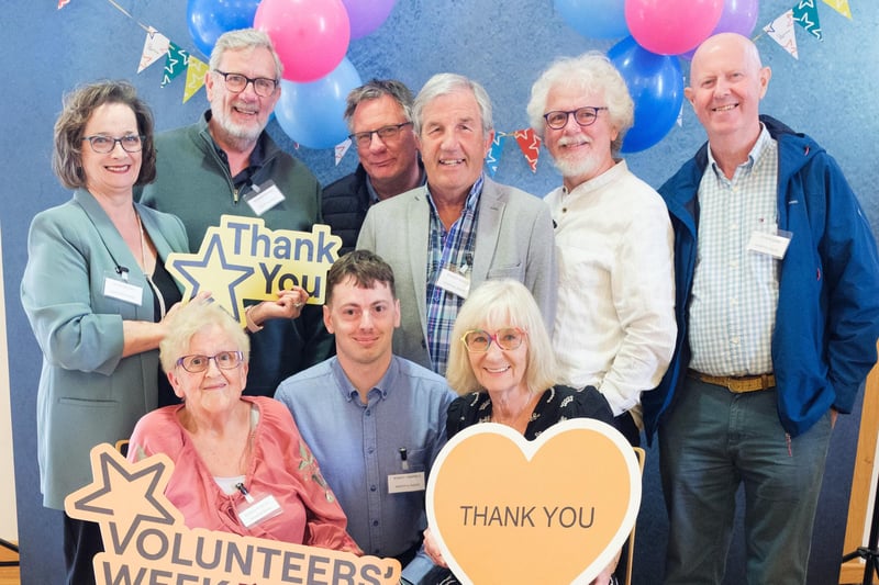 Causeway Hospital Radio volunteers pictured at a volunteer celebration event, back row from left, Ita McErlain, Richard Brown, Mervyn McKay, Rodney Magee, Andy Cooper and Selwyn Laird, front row, left – right, Eleanor Acheson, Robert Campbell and Barbara Gray.