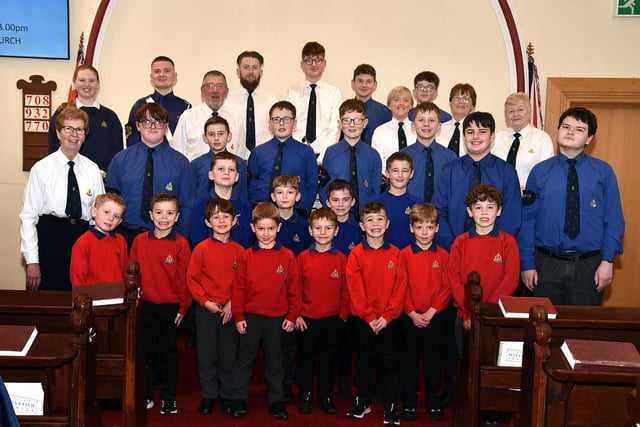 Leaders and members of 1st Charlemont and Cranagill Boy's Brigade pictured after a 40th anniversary service in Cranagill Methodist Church on Sunday afternoon. PT03-216.
