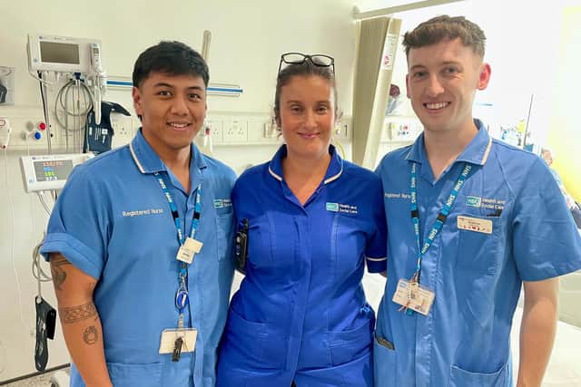 Sherhan Kamlian (Staff Nurse), Caroline Johnston (Deputy Sister) and Matthew Fairley (Staff Nurse). Pic credit: SEHSCT