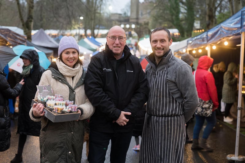 Pictured at the market are, (l-r) Valerie Brown, Plumpy Balms, Cllr John Laverty BEM, Chairman of the council’s Regeneration & Growth Committee and Niall McSharry, The Gardener's Kitchen.