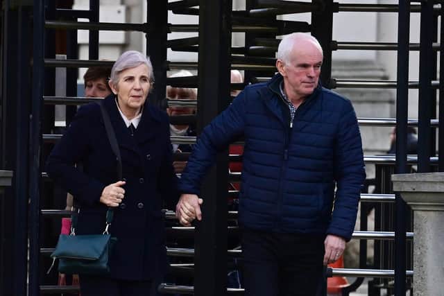 Natalie McNally’s parents Bernadette and Noel McNally attended a High Court bail application in Belfast on Monday by Stephen McCullagh, accused of the 32-year-old's murder in December. Picture: Colm Lenaghan/Pacemaker Press