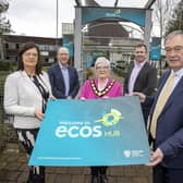 Karen Hastings, Mid and East Antrim Borough Council investment and place manager; Des Garland, regional manager Invest NI; the Deputy Mayor, Councillor Beth Adger MBE; Neil Sherrin, VP sales N. America and Carroll Falls, owner of the Secret Garden Café.