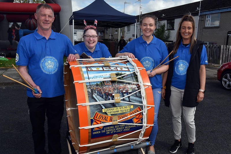Pictured with a Lambeg Drum which features Rectory Park are members of the Community Action Group including, from left, Philip Crosbie, Colleen Sloan, Lynsey Corkin and Claire Reaney. PT18-215.