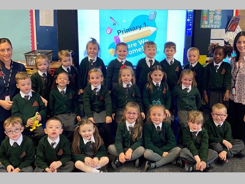 Mrs Hughes' P1 class at Drumgor Primary School, Also pictured is classroom assistant, Mrs Magennis.
