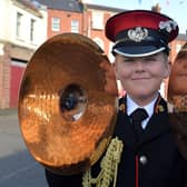 Harry McVicker (11) who plays the cymbals for Dunloy Accordion Band pictured before the start of the Portadown Thirteenth parade. PT28-300.