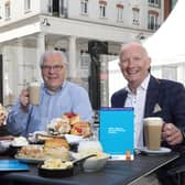 Best Scone NI is backed by Suzie Lee - BBC Home Cook Hero (left) and Colin Neill - Hospitality Ulster Chief Executive (right). Both pictured here with Dairy Council for Northern Ireland CEO, Mike Johnston (middle).