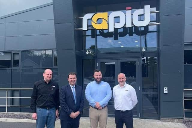 Pictured at  Rapid Power Generation Ltd HQ, from left: Mervyn Cordner, Guy Opperman, John Pickering and Jarlath Gilmore.