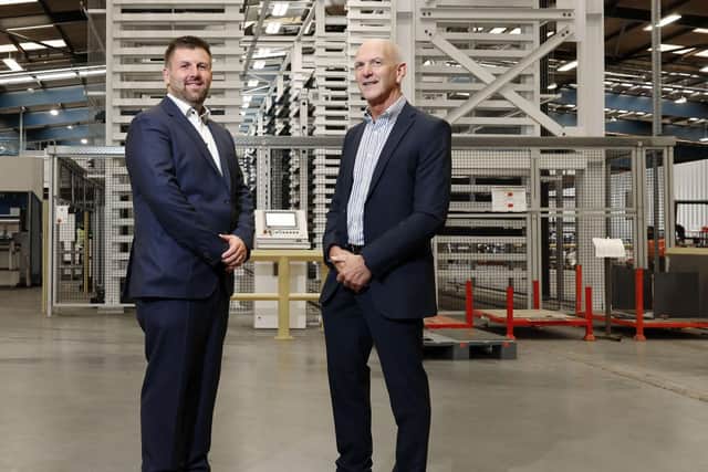 Mark Hutchinson, CEO of Hutchinson Engineering, pictured left, and George McKinney, Invest NI Director of Technology, Services & Scaling.