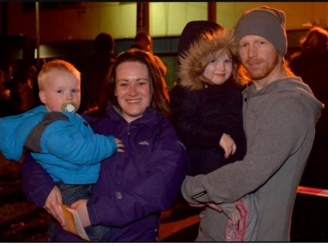 Marley, Amanda, Ella and Stephen Hollran at the Rathcoole Christmas tree lights switch on in 2014.